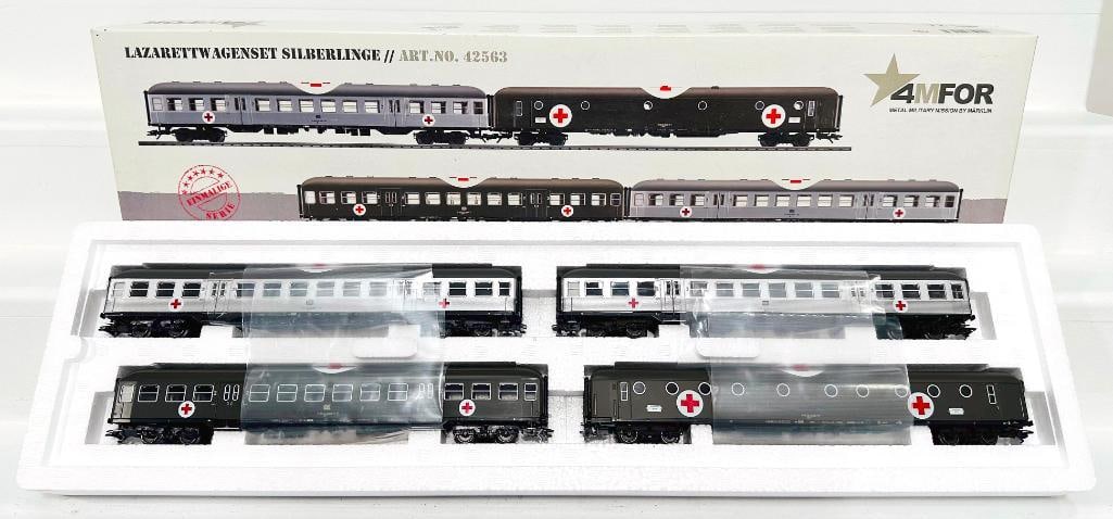 Marklin Modern HO Scale Metal Military Mission Silver Coins Hospital Car Set #42563: Marklin Modern HO Scale Metal Military Mission Silver Coins Hospital Car Set #42563, in C9 and with its original box.