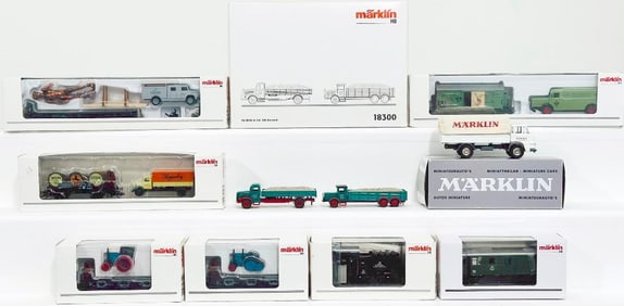 Marklin Modern HO Scale 2 Trucks #18300 -Eight (8) Assorted Freight Cars and Vehicles