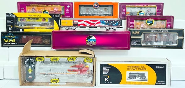 MTH Modern O Gauge 70 foot Union Pacific Streamlined Baggage Car smooth side and Three Assorted Cars