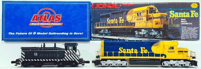 Lionel Modern O Gauge Santa Fe SD 40 Diesel Locomotive and Atlas Modern O Gauge Santa Fe SW9 Diesel