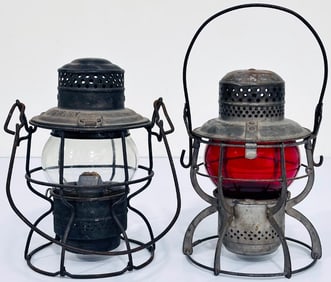 NNW Railroad gas lantern and pack-Great Northern Railroad red Globe glass lantern