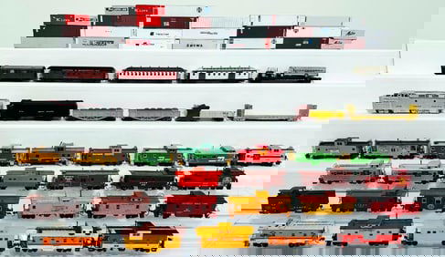 Unknown Manufacturers Modern HO Scale Assorted Freight Cars, Engines and Containers