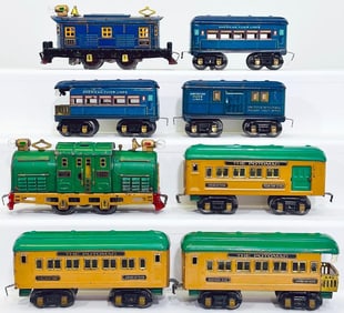 American Flyer Prewar O Gauge 3116 green and cream Electric Locomotive and 3181- 3180 - 3182 Cars
