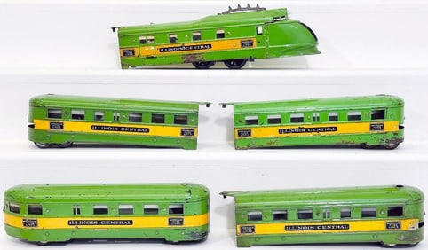 American Flyer Prewar O Gauge Illinois Central 5 Car Green Diamond Streamliner Set