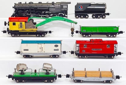 Lionel Prewar O Gauge 763E Gunmetal Loco and Gunmetal Tender with Six (6) Freight Cars