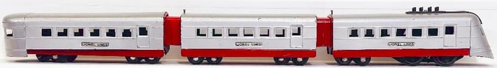 Lionel Prewar O Gauge 1700 - 1701 - 1702 red and silver Junior Streamliner Set