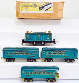 American Flyer Prewar O Gauge 3115 two-tone Peacock Blue Electric Locomotive/3281-3282-3280 Cars