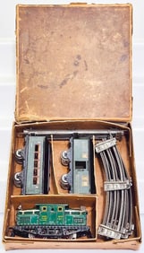 American Flyer Prewar O Gauge 1211 dark green Electric Locomotive and 1205-1306 Passenger Cars Boxed