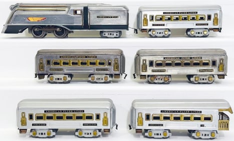American Flyer Prewar O Gauge Aeolus 5 Car Passenger Set