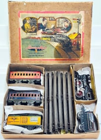 American Flyer Prewar O Gauge 10 Cast Iron Locomotive and black Tender/1108-1107-1107 Passenger Cars