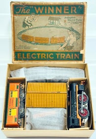 Winner Prewar O Gauge Outfit No. 1005 orange/black Locomotive Passenger Set Boxed