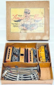 American Flyer Prewar O Gauge Orange 1218 Electric Locomotive and 1206 - 1207 - 1203 Passenger Cars
