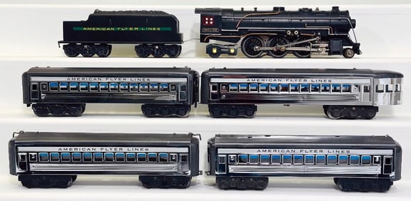 American Flyer Prewar O Gauge 4602 Black 2-6-4 Locomotive & Black Tender/ 4 chrome/gray roof Cars