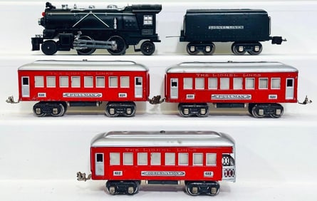 Lionel Prewar O Gauge 249E Black Nickel Locomotive and 265T Black nickel Tender/610 - 610 - 612 Cars