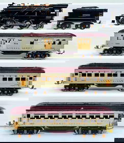 Lionel Prewar O Gauge 262 Black Locomotive and Black Tender/1685-1686-1687 Vermillion and Gray Cars