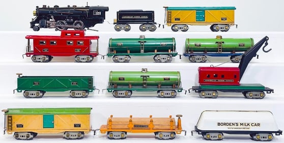 American Flyer Prewar O Gauge 3202 Locomotive and 3189T Tender with Ten (10) Assorted Freight Cars