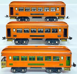 Lionel Prewar O Gauge Orange 710 - 710 - 712 Passenger Cars