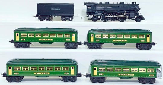 Lionel Prewar O Gauge 1666 black Locomotive and 2689W Black Tender with 2640-2640-2640-2641 Cars