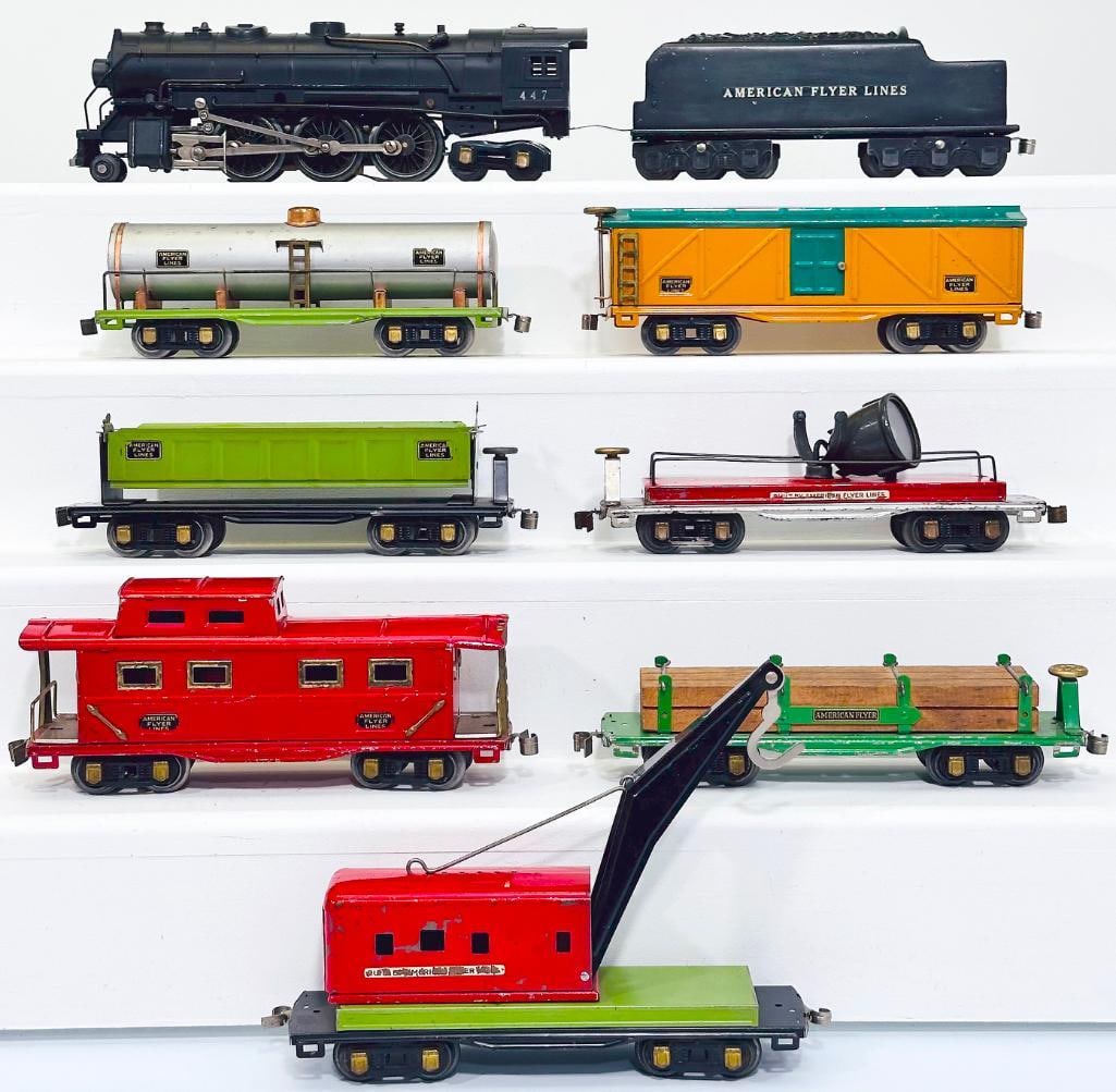 American Flyer Prewar O Gauge 447 2 - 6 - 4 Locomotive and Black Tender with Seven Assorted Freights (1 of 8)