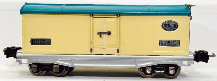 Lionel Prewar O Gauge 814R ivory and peacock roof Refrigerator Car