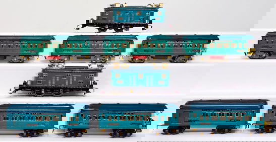American Flyer O Gauge 3115 Peacock Electric Locomotive and Three (3) Golden State Passenger Cars