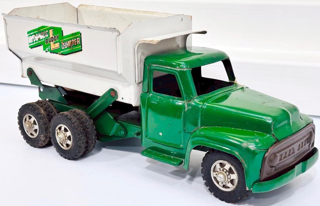 Buddy L Postwar #5859 Hi- Lift Hydraulic Dumper Truck green and white (1 of 7)