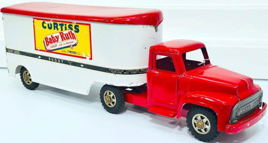 Buddy L Postwar Tractor and Trailer ?Curtiss Candy? #5863 red and white