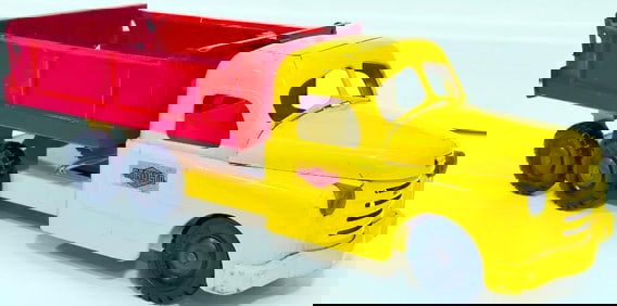 Structo Postwar Dump Truck yellow and red
