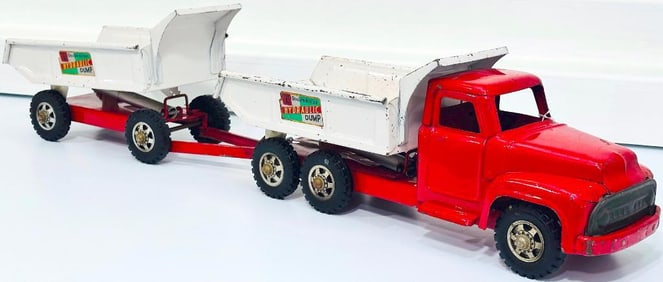 Buddy L Postwar #5882 Double Action Tandem Unit Dump red and white