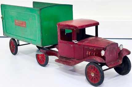 Buddy L Prewar #35 Express Delivery Trailer Truck red and green