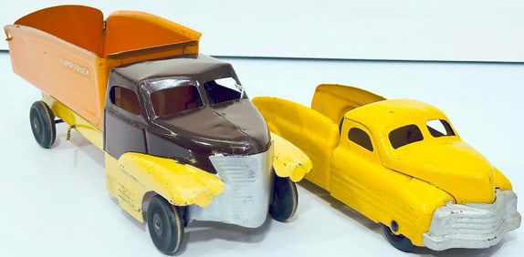 Buddy L Prewar #413 Dump Truck yellow and brown with wood wheels rare