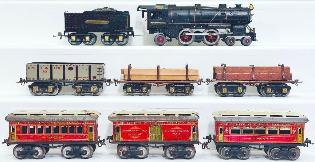 Ives Prewar O Gauge 1122 black Locomotive and Tender/ Three (3) Ives Freight Cars and 61-60-62 Cars (1 of 8)