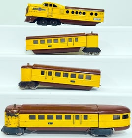 Lionel Prewar O Gauge yellow and brown City of Denver 636W 4 Car Streamliner Set