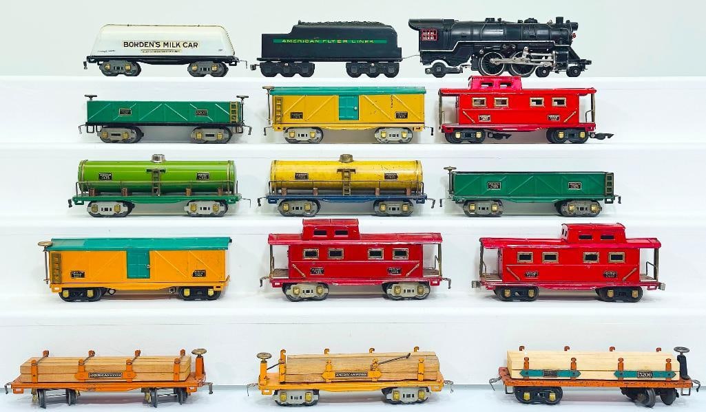 American Flyer Prewar O Gauge 4-4-2 Black 4622 Locomotive & Black Tender/Thirteen (13) Assorted Cars (1 of 8)