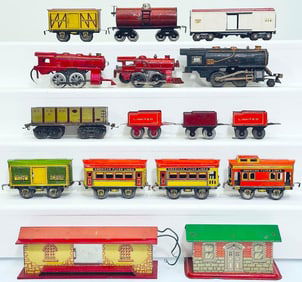 Hafner Prewar O Gauge and American Flyer Prewar O Gauge Assorted Locomotives with Passenger Cars