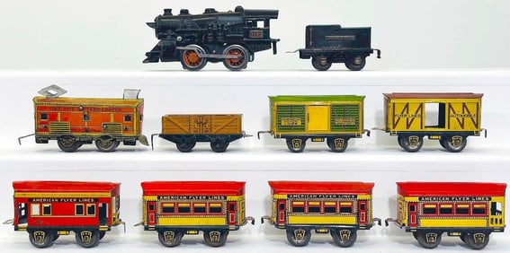 American Flyer Prewar O Gauge 3185 black Locomotive and Tender/Katz Electric Locomotive and Assorted