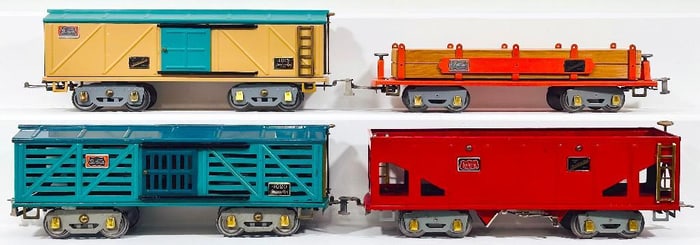 American Flyer Prewar Wide Gauge 4008 - 4012 - 4010 - 4021 Freight Cars