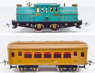 Ives Prewar Wide Gauge 3237R Cadet Blue Electric Locomotive and 171 Parlor Car