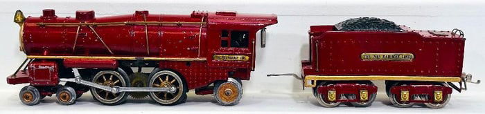 Ives Prewar O Gauge Red 1122 Locomotive and Red Tender