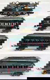 Lionel Prewar O Gauge 254 Dark Green Electric Locomotive and 610 - 610 - 612