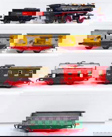 Lionel Prewar O Gauge Black and Red 1661E Locomotive and Tender and Five (5) Freight Cars