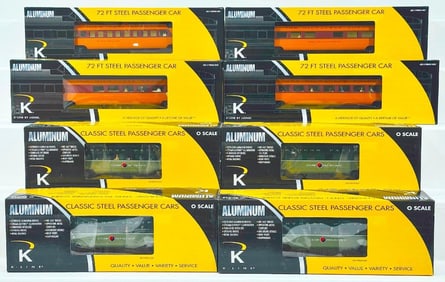 K - Line Modern O Gauge Milwaukee Road Northern Pacific Eight (8) Assorted Passenger Cars Boxed