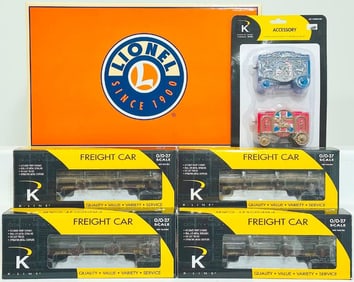 Lionel Modern O Gauge PFE Woodsided Reefer 3 Pack and K - Line Modern O Gauge Pacific Lumber Co. Log