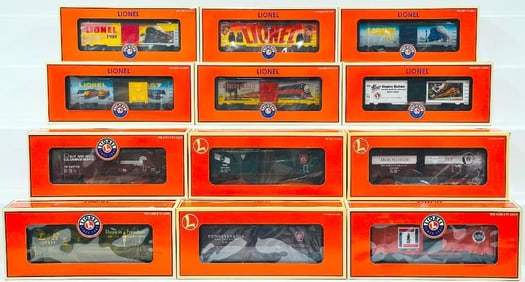 Lionel Modern O Gauge Twelve (12) Assorted Freight Cars Boxed
