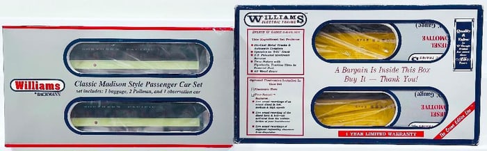 Williams Modern O Gauge Northern Pacific 60 Foot Madison 4 Car Passenger Set/ Milwaukee Road FP  -