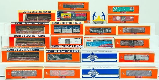 Lionel Modern O Gauge 6464 Nine Assorted Replica Box Cars Boxed and Eight Assorted Freight Cars