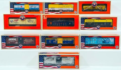 Lionel Modern O Gauge Ten (10) Assorted Freight Cars Boxed