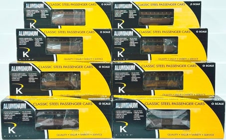 K - Line Modern O Gauge Eight (8) Assorted PRR Passenger Cars Boxed