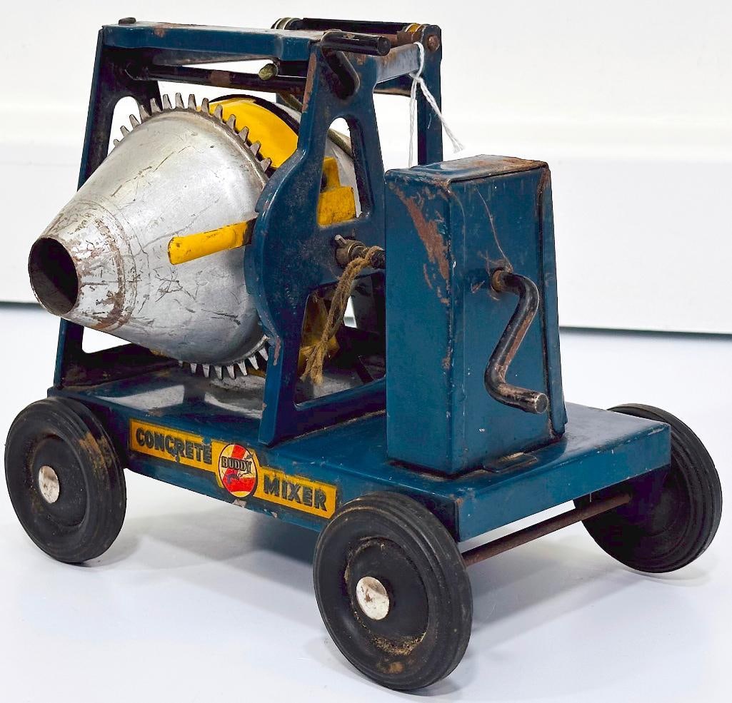 Buddy L Postwar Concrete Mixer blue and gray made in 1949: Buddy L Postwar Concrete Mixer blue and gray made in 1949, in C6 minus or better.