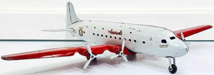 Marx Postwar American Airlines DC 4 white and red Airliner